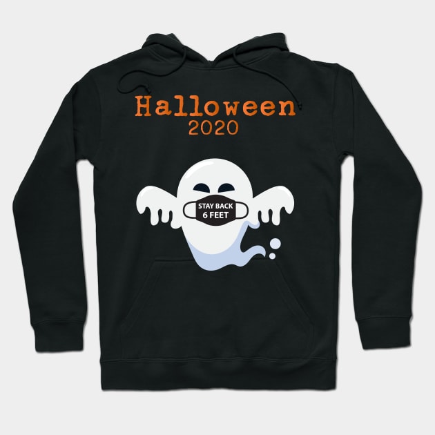 Ghost wearing Facemask Halloween Stay Back 6 Feet Hoodie by mckinney